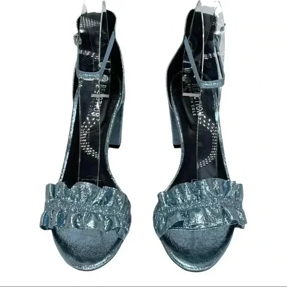 Kenneth Cole Reaction Rise Ruffle Metallic Storm Womens Heels Size 8M - Picture 4 of 16